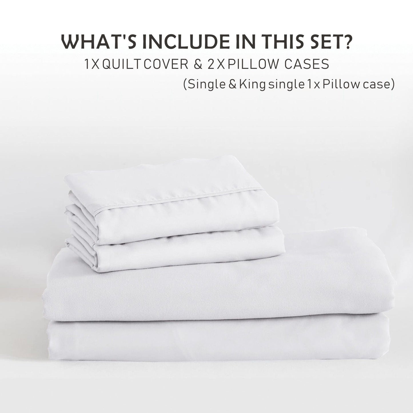 2 Piece Hotel Soft Microfiber Quilt Cover Set-2000TC Duvet/Donna Cover Set & Pillowcases -1 Quilt Cover Zipper Closure & 1 x Pillowcases-Breathable Bedding - Wrinkle, Fade, Stain Resistant(White,King Single)