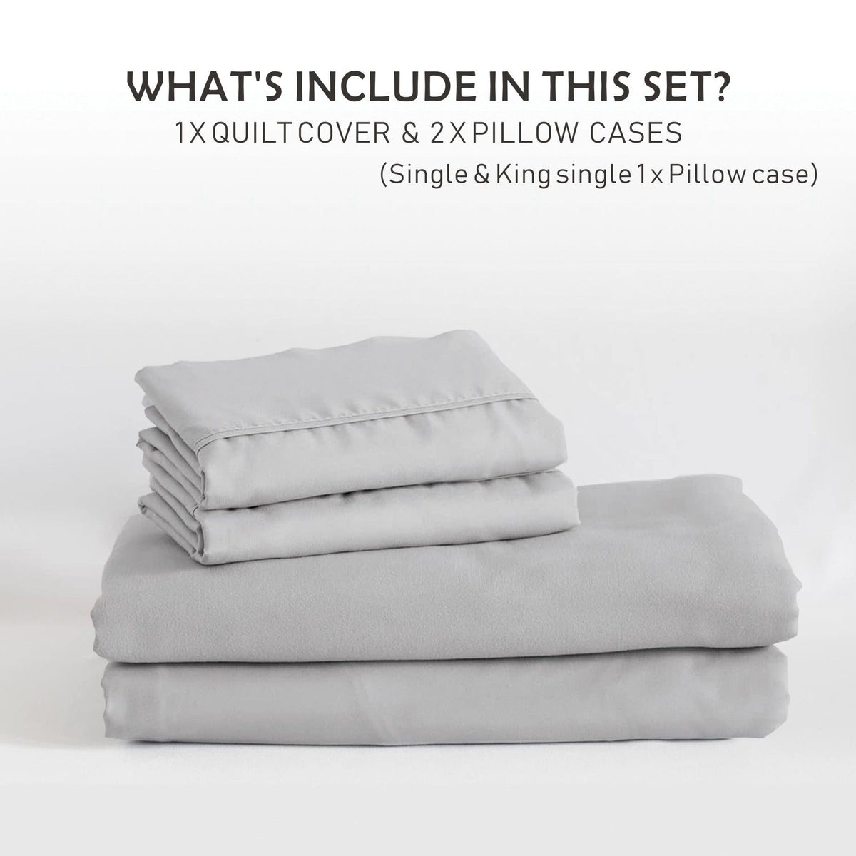 2 Piece Hotel Soft Microfiber Quilt Cover Set-2000TC Duvet/Donna Cover Set & Pillowcases -1 Quilt Cover Zipper Closure & 1 x Pillowcases-Breathable Bedding - Wrinkle, Fade, Stain Resistant(Silver-gray,King Single)