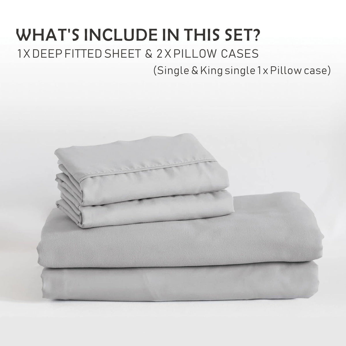 3 Piece Fitted Sheet Set- Fitted Sheet & Pillowcases -Breathable Bedding - Wrinkle, Fade, Stain Resistant- 40cm Deep Pocket Fitted Bed Sheet Set(Silver-gray,Queen)