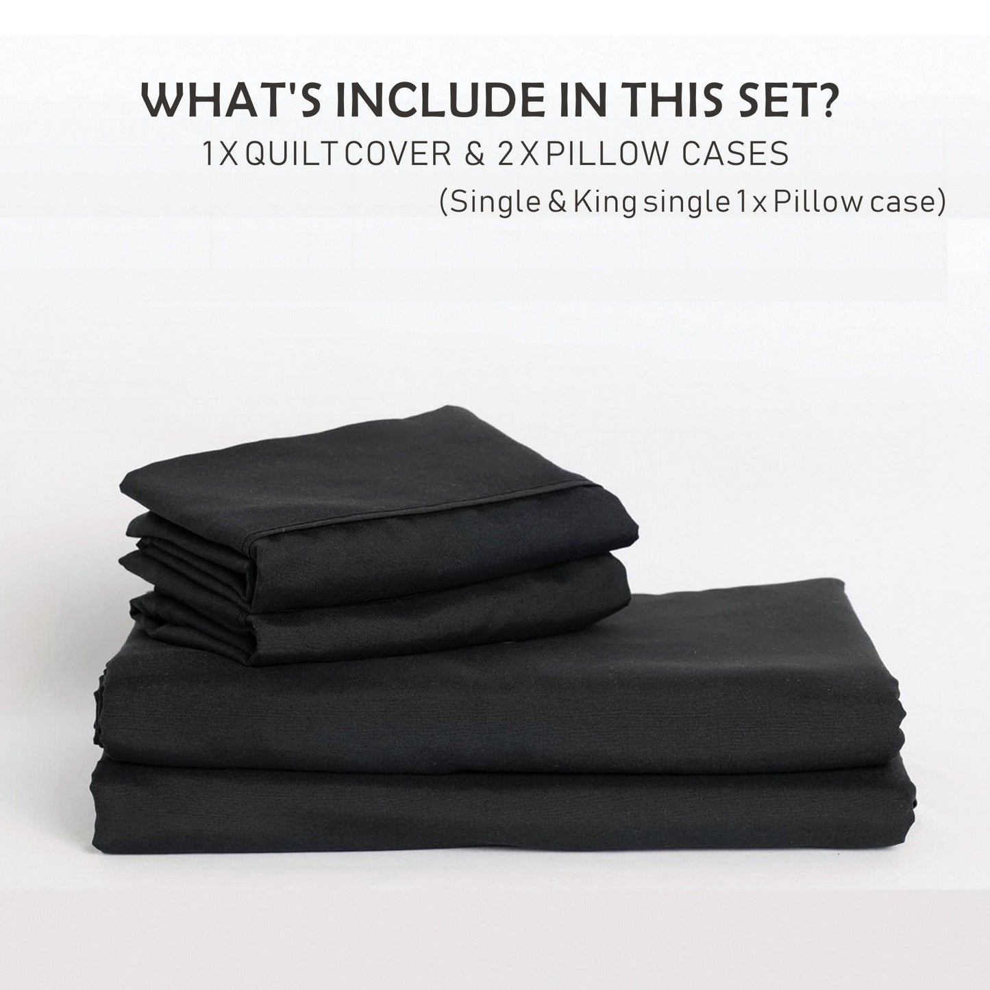 2 Piece Hotel Soft Microfiber Quilt Cover Set-2000TC Duvet/Donna Cover Set & Pillowcases -1 Quilt Cover Zipper Closure & 1 x Pillowcases-Breathable Bedding - Wrinkle, Fade, Stain Resistant(Black,Single)