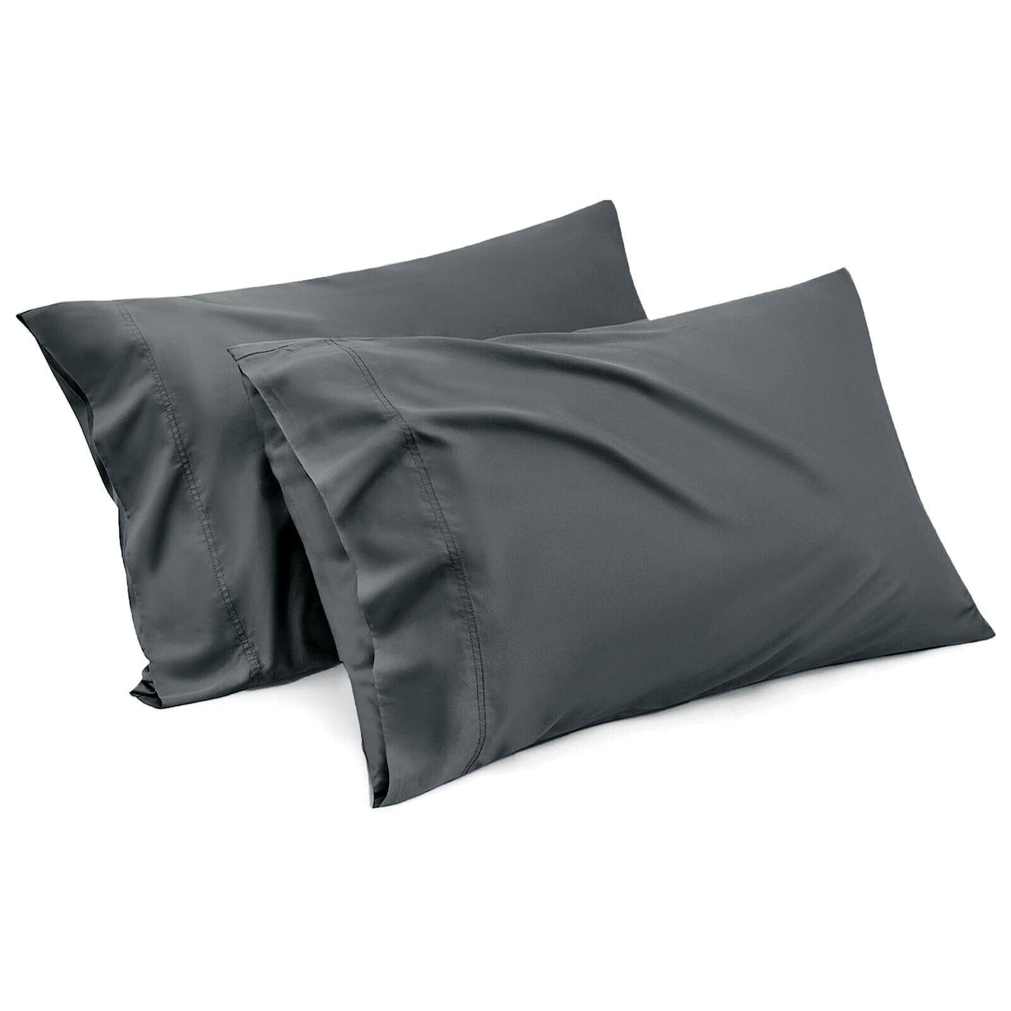 1000TC Ultra Soft Microfiber Pillowcases,Pair of Standard Pillow Covers,(Dark gray, Standard Size, 48x74 cm)
