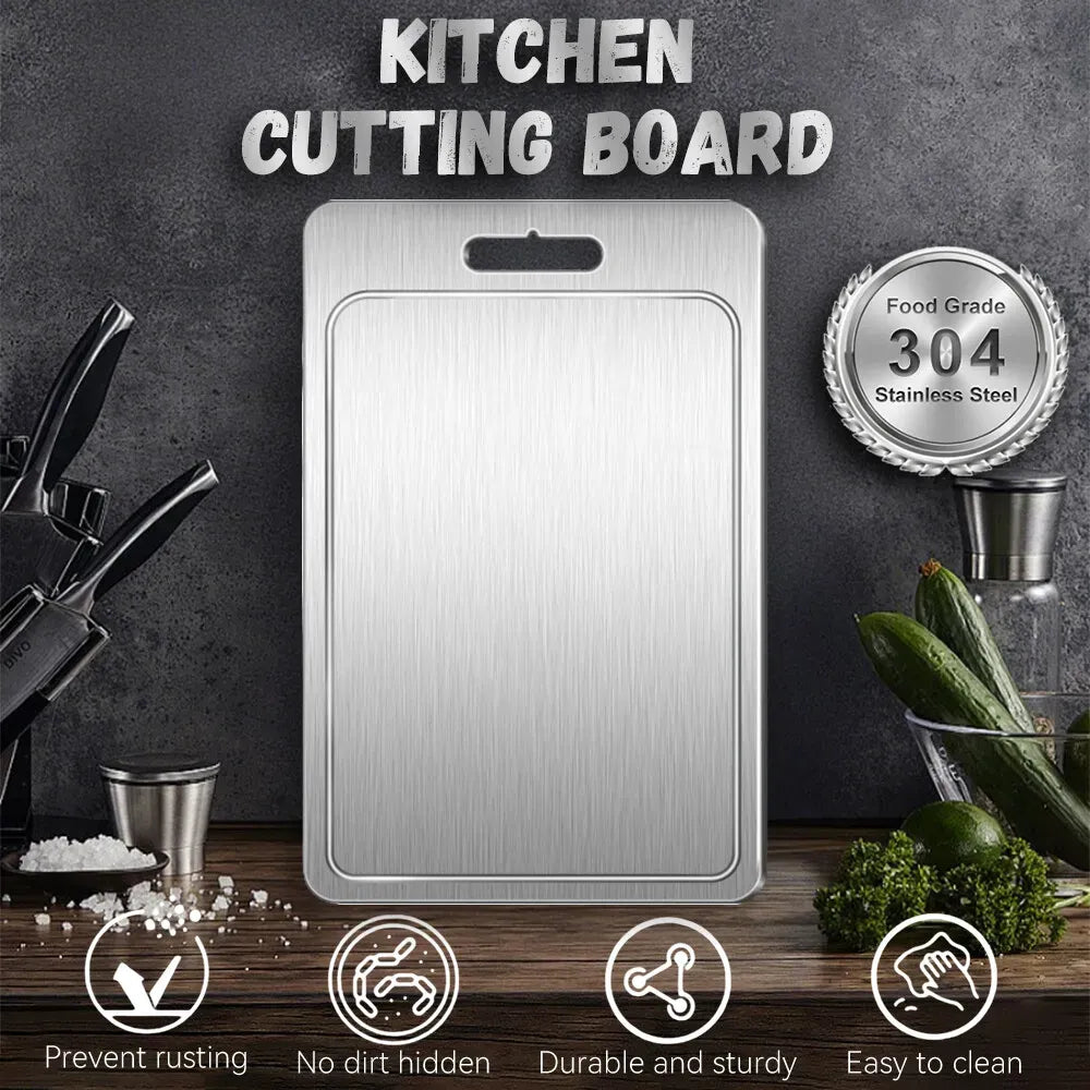 Double-Sided Titanium Cutting Board in Silver, 39x28cm, 1.5mm Thickness for Kitchen and Camping