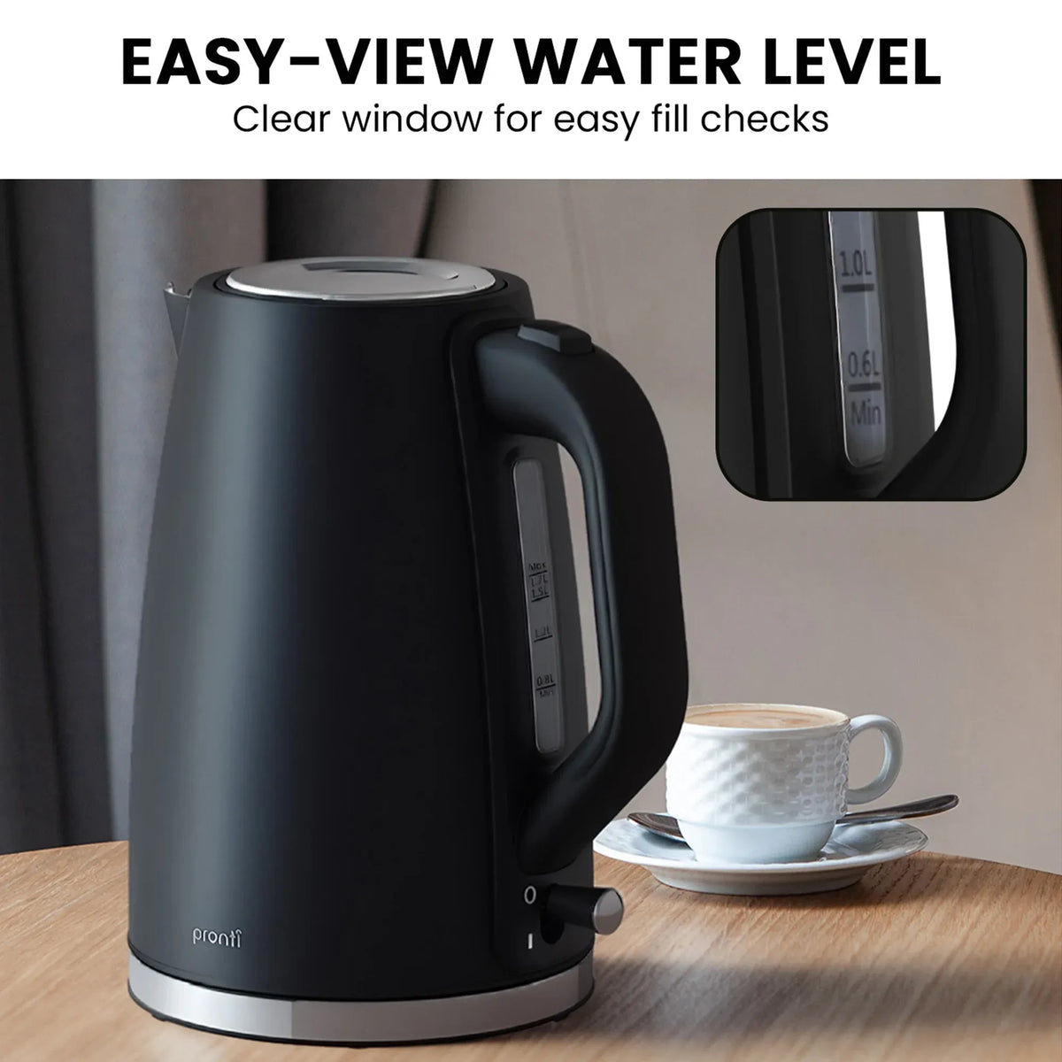 Pronti Silver Noir Collection 4 Slice Toaster and Kettle Bundle