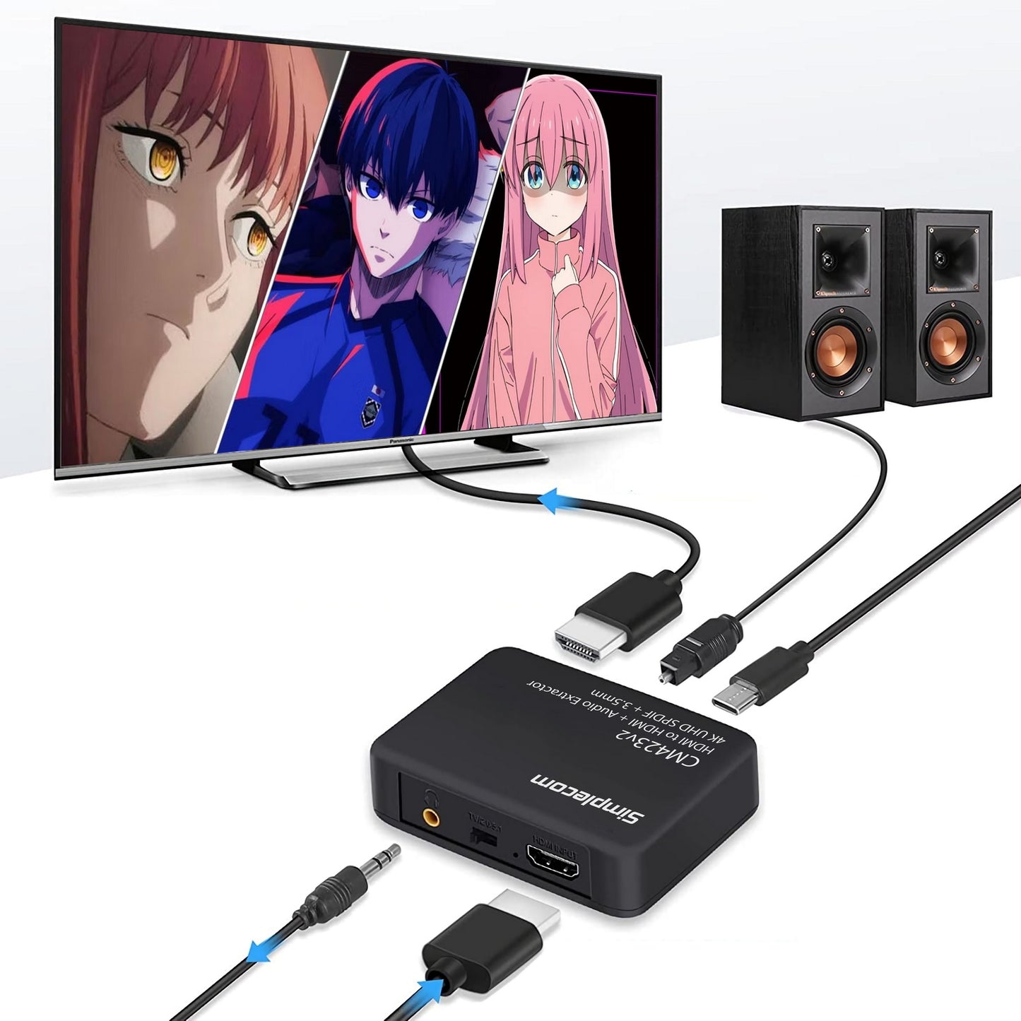 Simplecom CM423v3 HDMI 2.0 Audio Extractor Optical SPDIF + 3.5mm Stereo with ARC 4K@60Hz