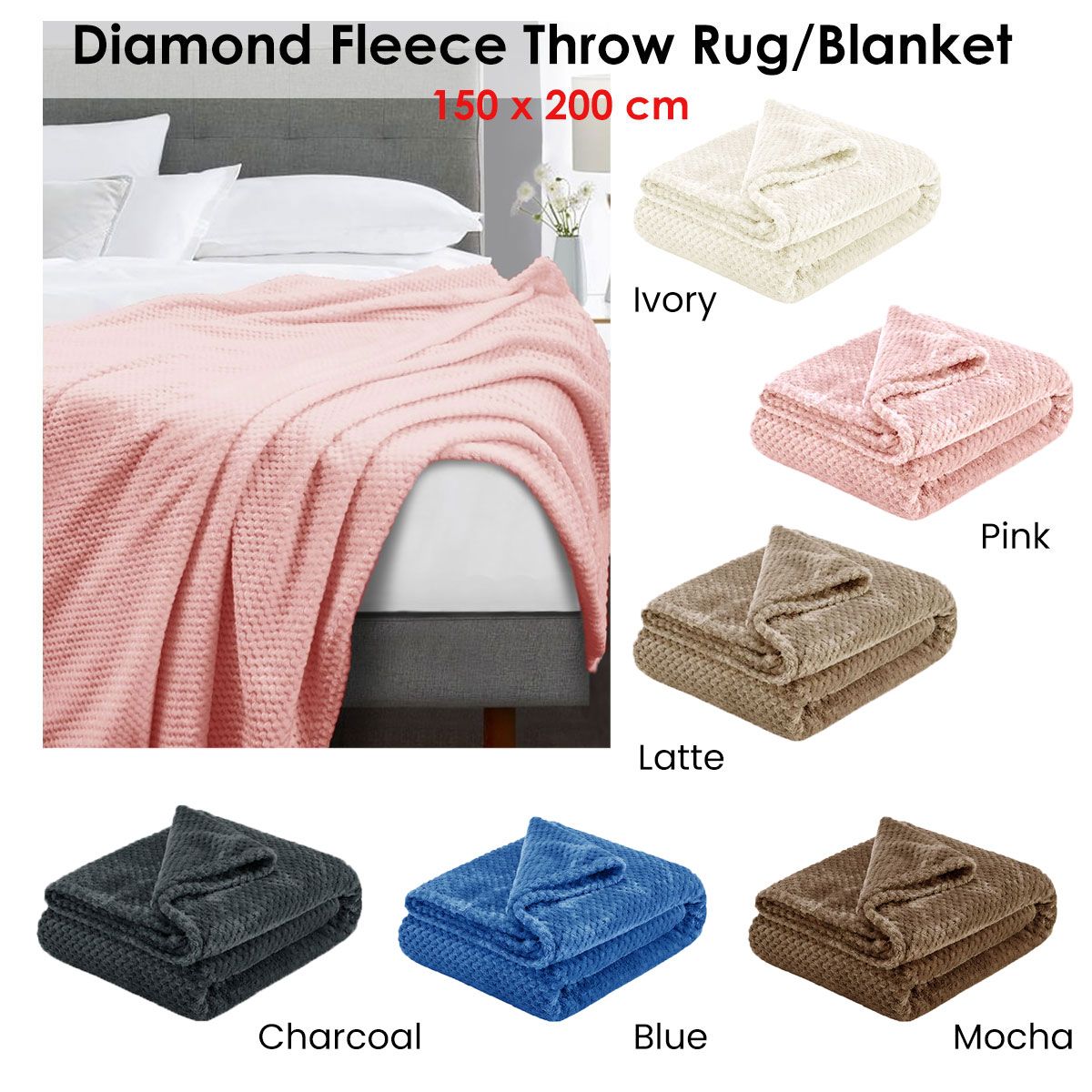 Soft Diamond Fleece Extra Large Throw / Single Sized Blanket Ivory