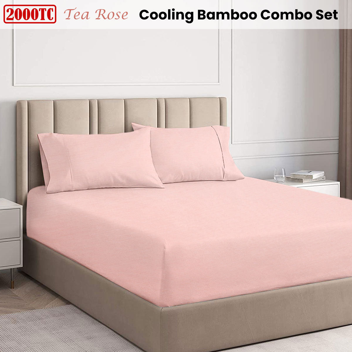 Ramesses Tea Rose 2000TC Cooling Bamboo Combo Set Queen
