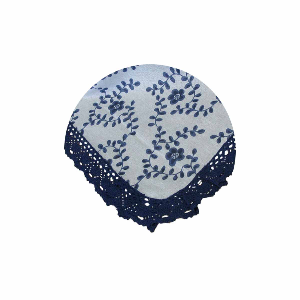 Floral Printed Premium 60% Cotton 40% Linen Table Cloth with Navy Lace Edging 140 x 220 cm / 6 Seater