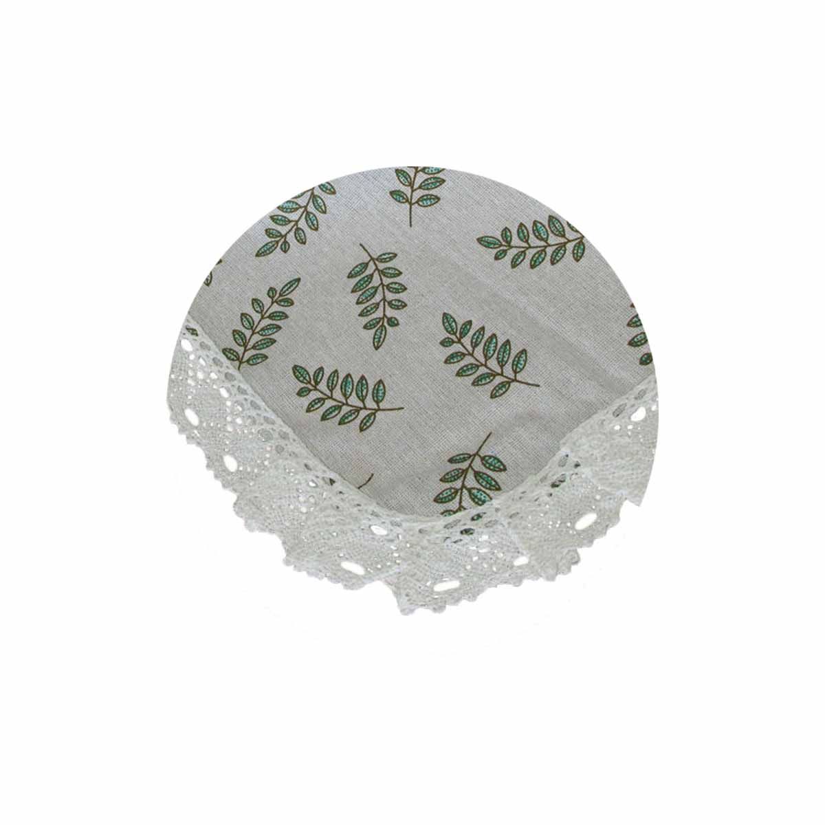Leaf Printed Premium 60% Cotton 40% Linen Table Cloth with White Lace Edging 140 x 180 cm / 4 Seater