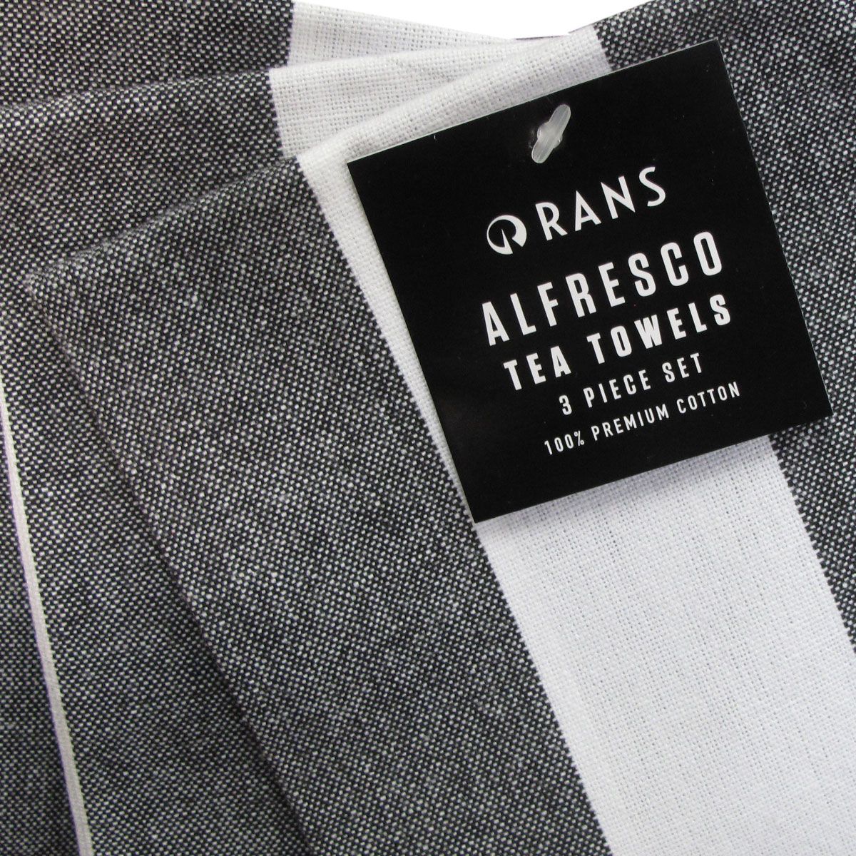 Rans Alfresco Stripes Cotton Set of 3 Tea Towels 45 x 65 cm Black