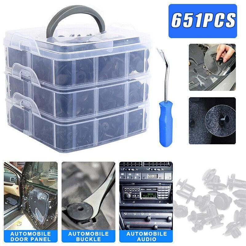 651Pcs Car Trim Body Clips Kit Rivet Retainer Door Panel Bumper Plastic Fastener
