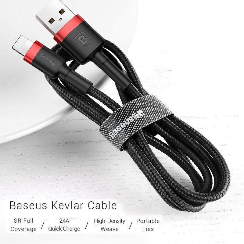 Grey Black Genuine BASEUS 2.4A USB to Lighting Charging Cable Cord for iPhone 13 12 Pro XS - 3 m