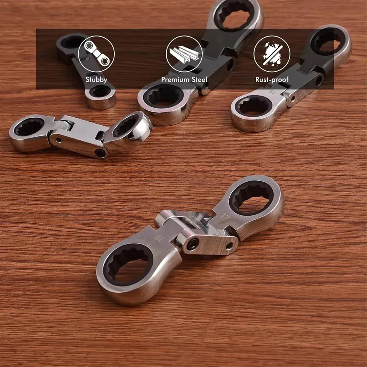 5PCS Flexible Head Ratchet Wrench Set 180 Flexible Rotation for Garage Tool Kit