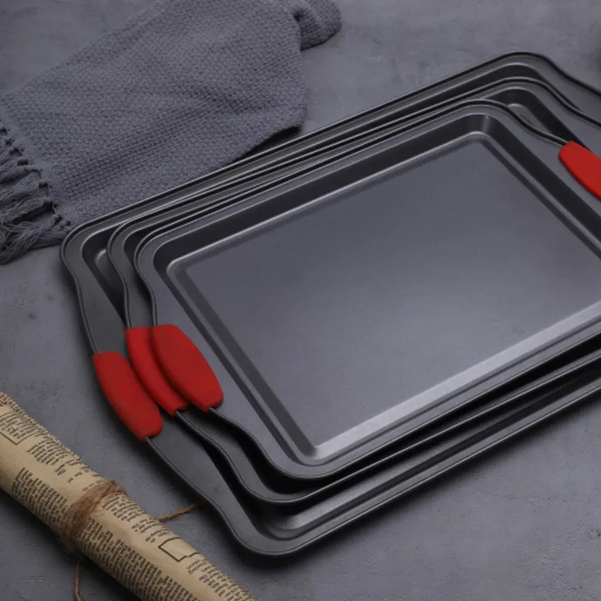 3PCS High Temp Non Stick Home Baking Tray Oven Safe Durable for Cakes Breads