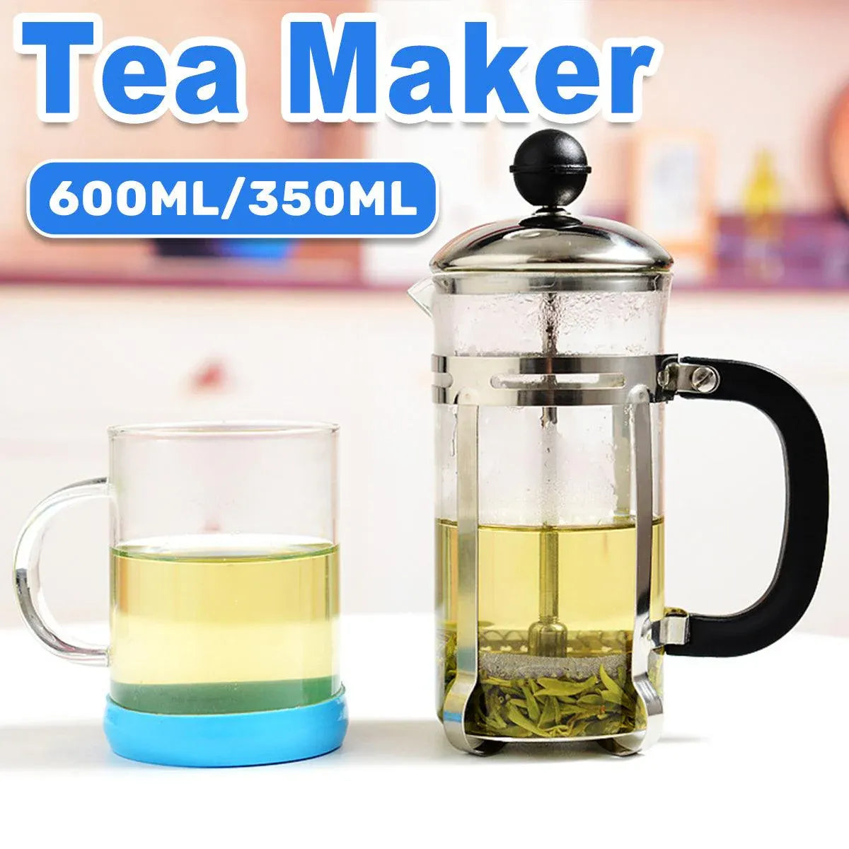 350ml 600ml Stainless Steel Glass French Press Coffee Tea Maker for Home Office - 600ML