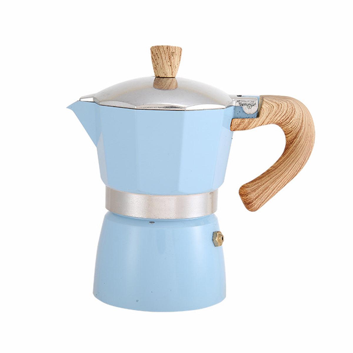 Portable Coffee Maker Wood Grain Handle Outdoor Manual Espresso Machine Camping - Blue-150ml
