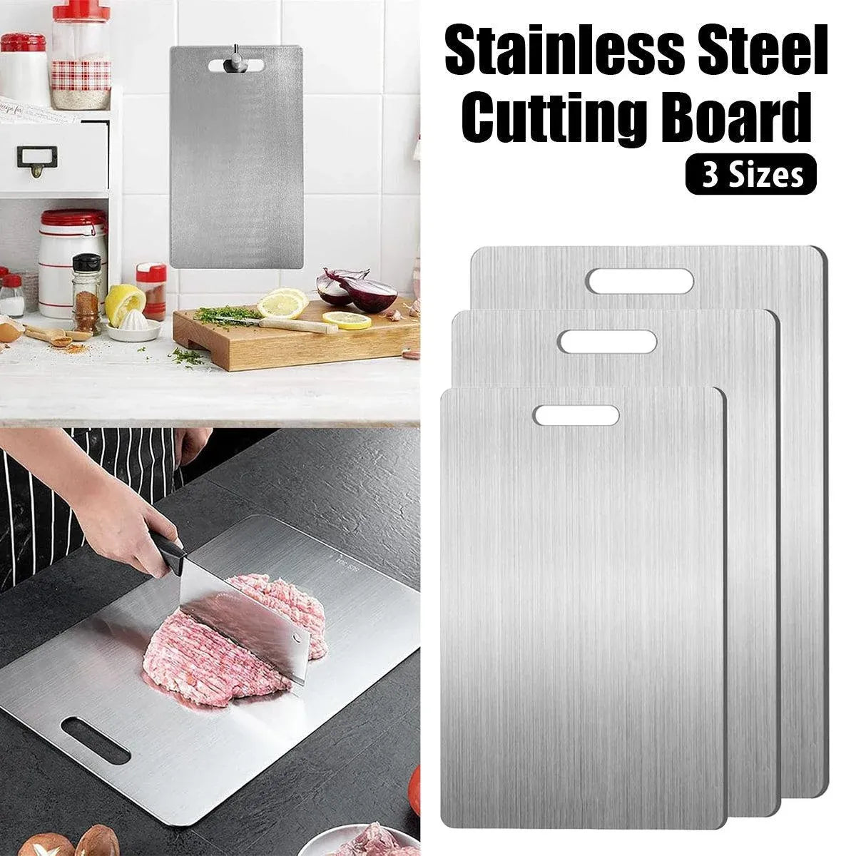Double-Sided Stainless Steel Cutting Board Household Kitchen Chopping Board - 34x23cm
