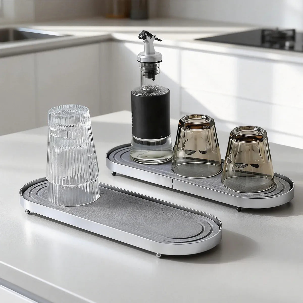 Stainless Steel Diatomite Tray Countertop Drying Mat Bathroom Kitchen Sink Organizer - Silver