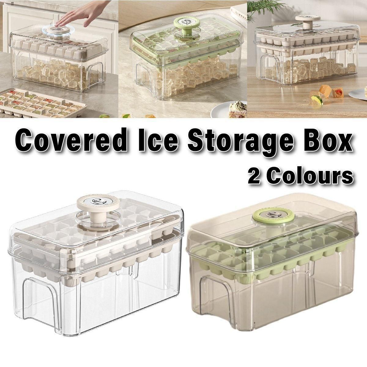 Large Capacity Food Grade Ice Cube Mold with Lid Household Ice Storage Box - Green