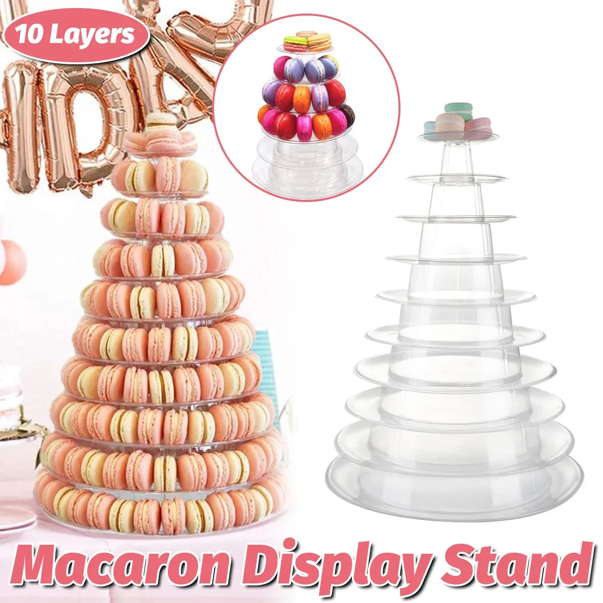 10-Tier Round Cake Stand Pastry Display Rack in Transparent Plastic