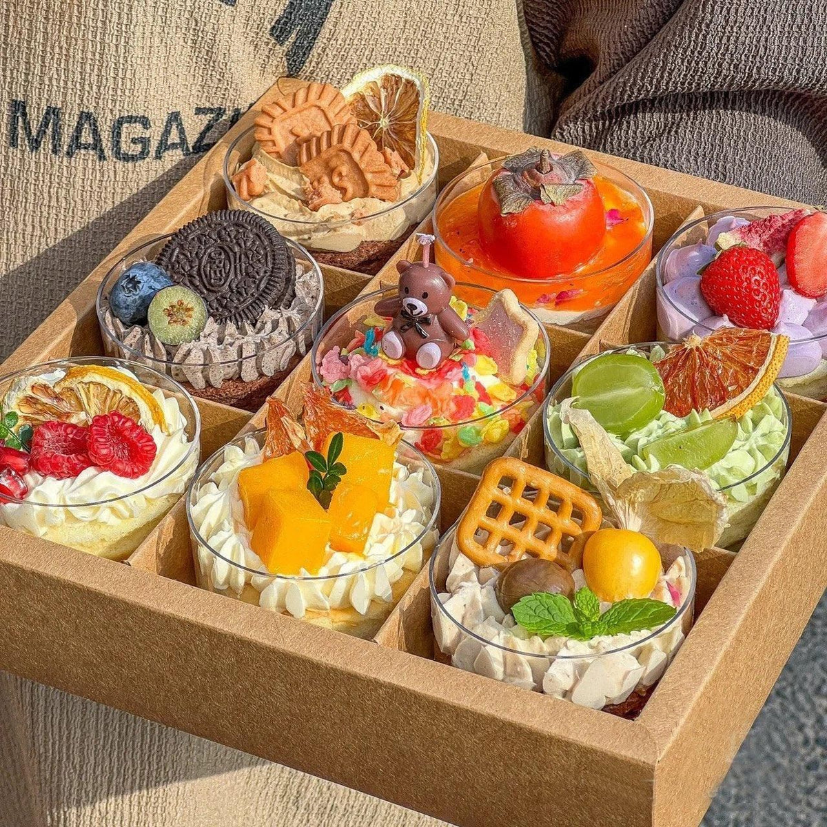 Clear Plastic Nine-grid Cake Box Pack of 10 Storage Containers High Quality - Khaki