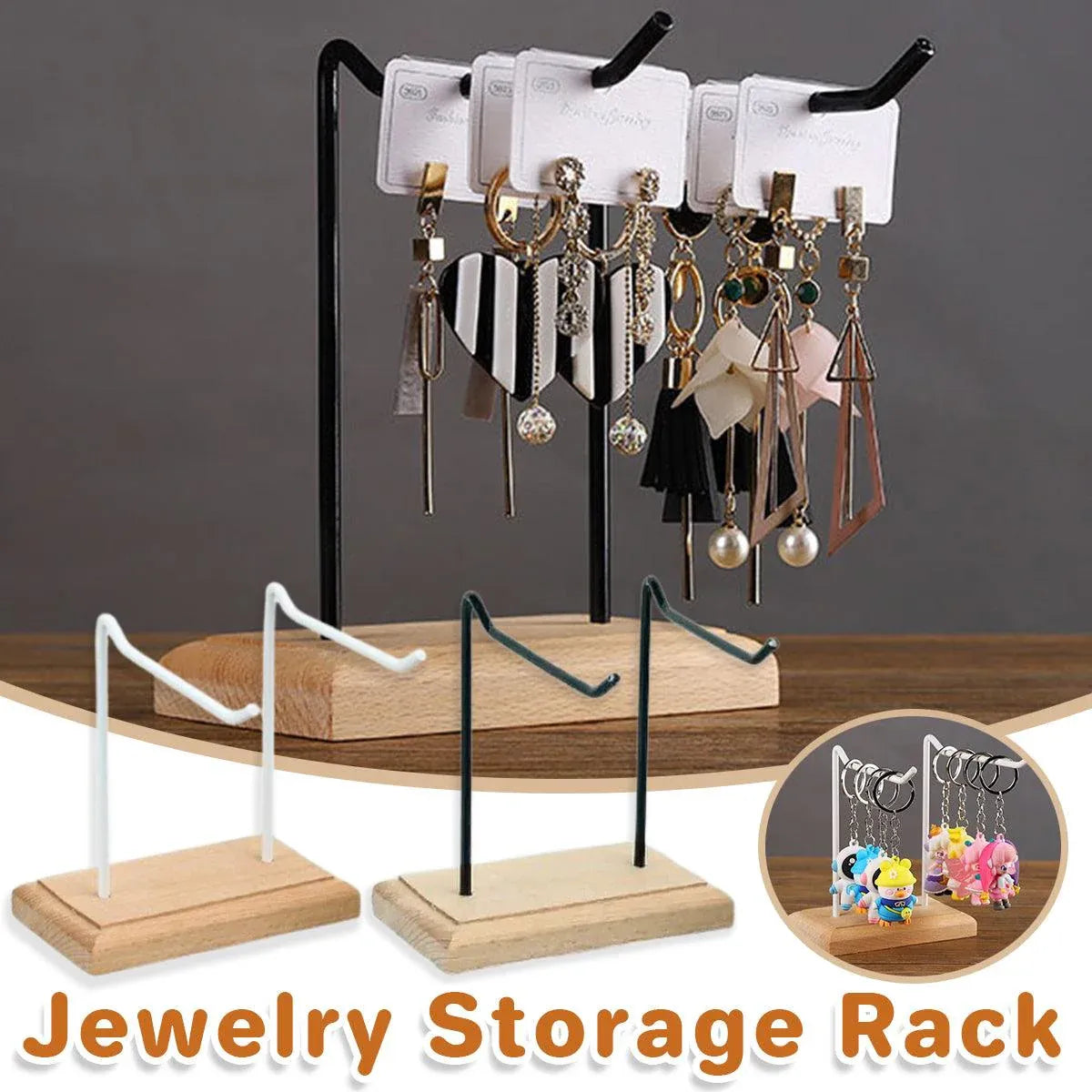 Iron Earrings Display Rack Jewellery Holder Hanging Keychain Bracelet Shelf - White