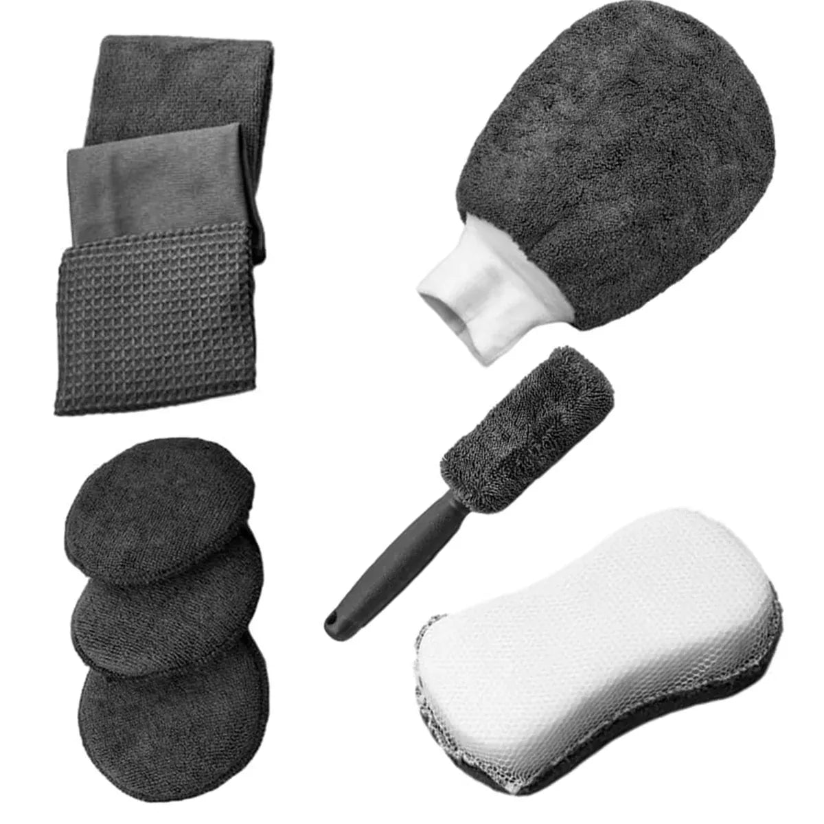 9PCS Car Cleaning Kit Microfiber Towel Wax Sponge Wheel Brush Gloves Set Use - Orange