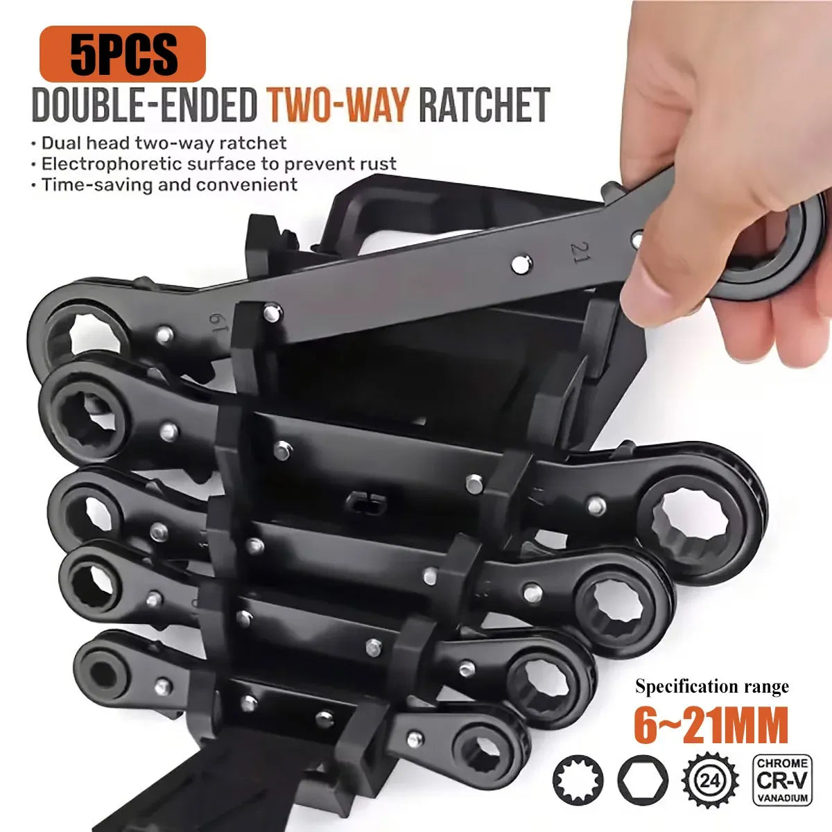 5PCS Double Head Quick Release Ratchet Wrench Set for Garage Kit