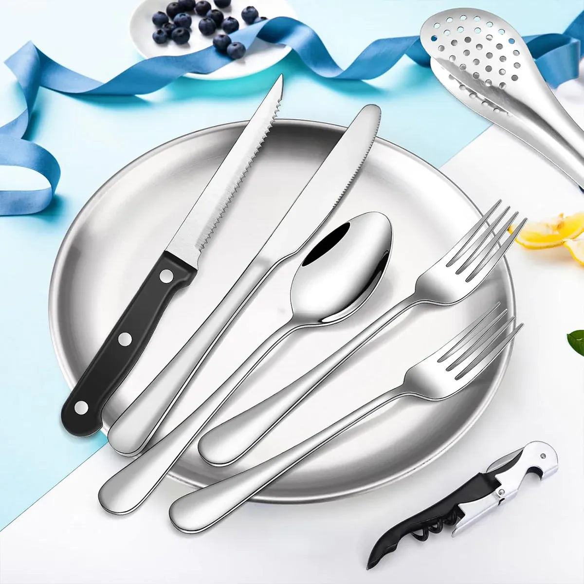 10/20PCS Camping Cutlery Set Outdoor Picnic Utensils Plates Spoons Forks Knives - Red-2 People