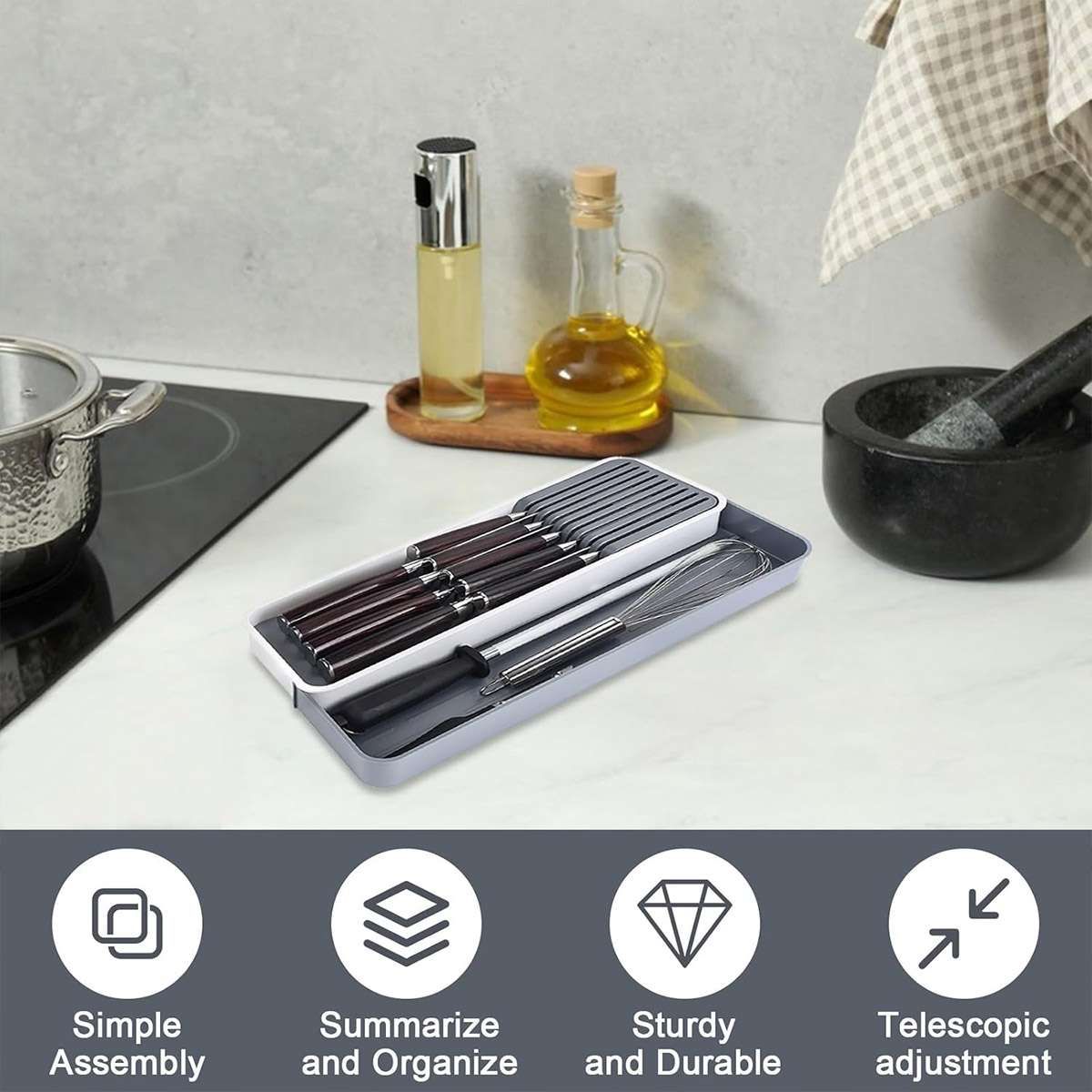 Drawer Dividers Kitchen Knife Organizer Storage Rack Holder Tray Utensil Insert