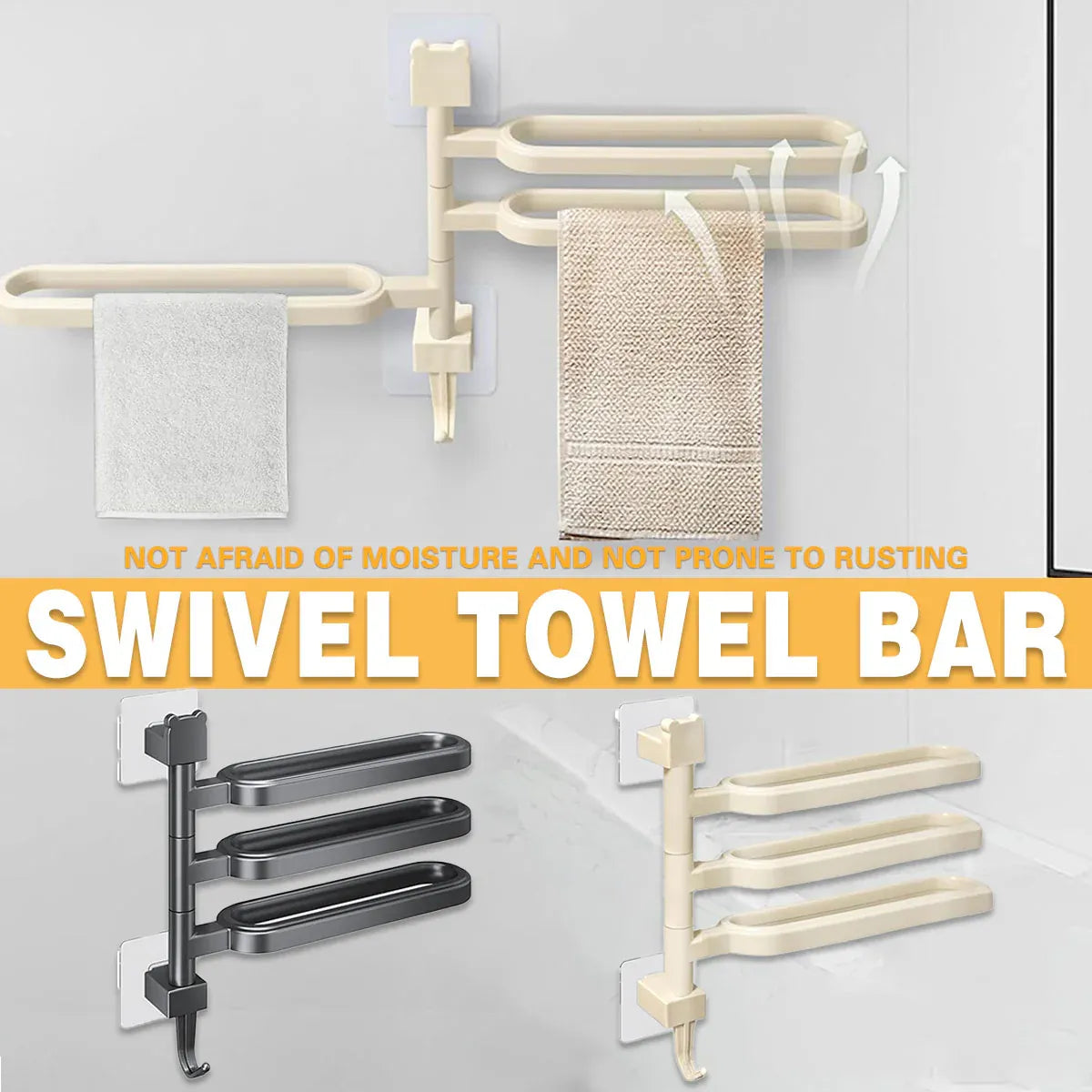 Punch-free Towel Rack Basic Model Rotatable Multi-rod Bathroom Toilet Towel Hang - White