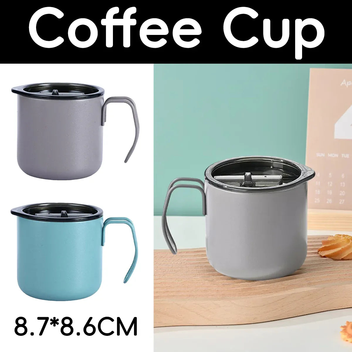 Stainless Steel Double Wall Coffee Cup Thermal Insulated Travel Mug Durable - Grey