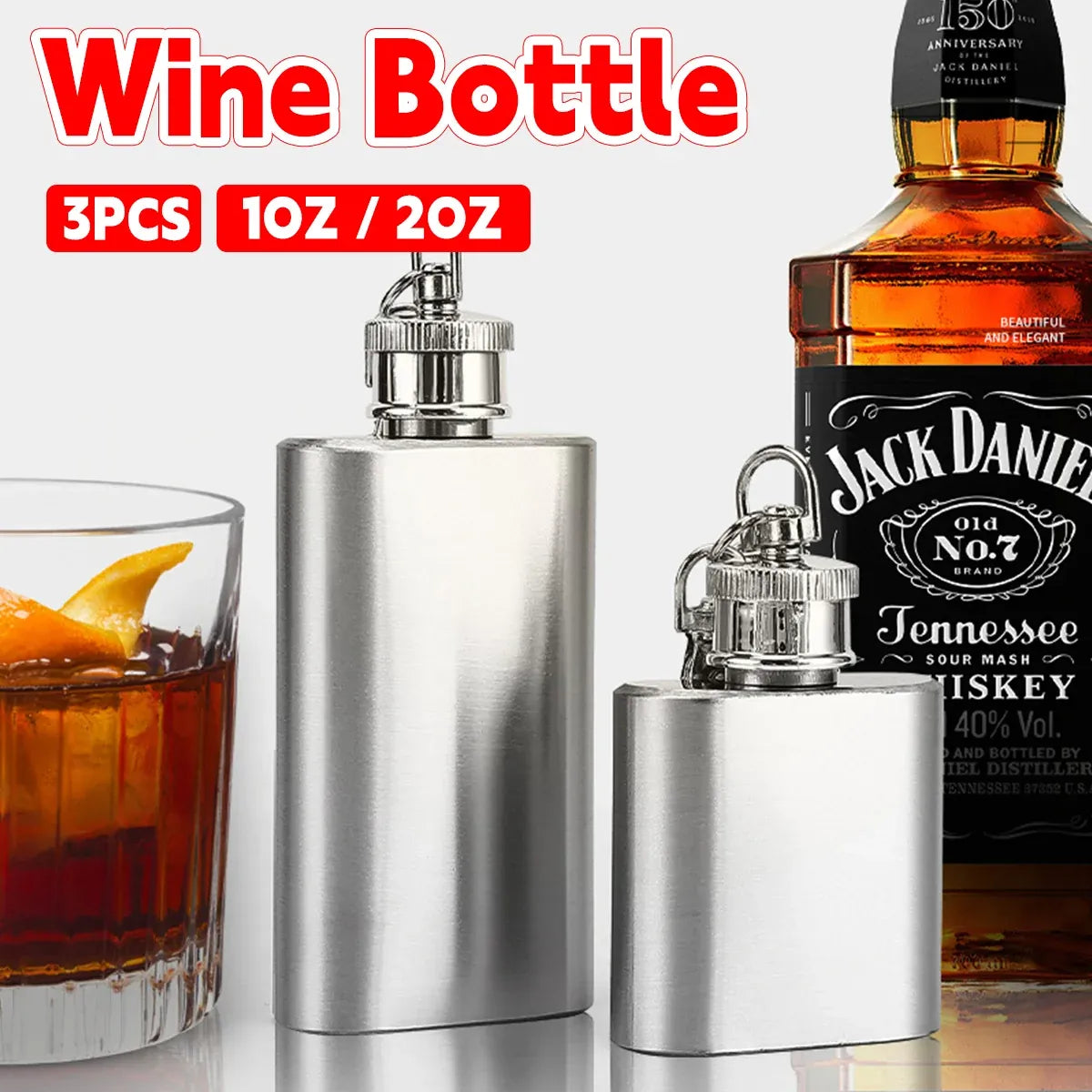Mini Stainless Steel Hip Flask 1/2oz 3Pcs Portable Pocket Liquor Bottle Travel - 2OZ