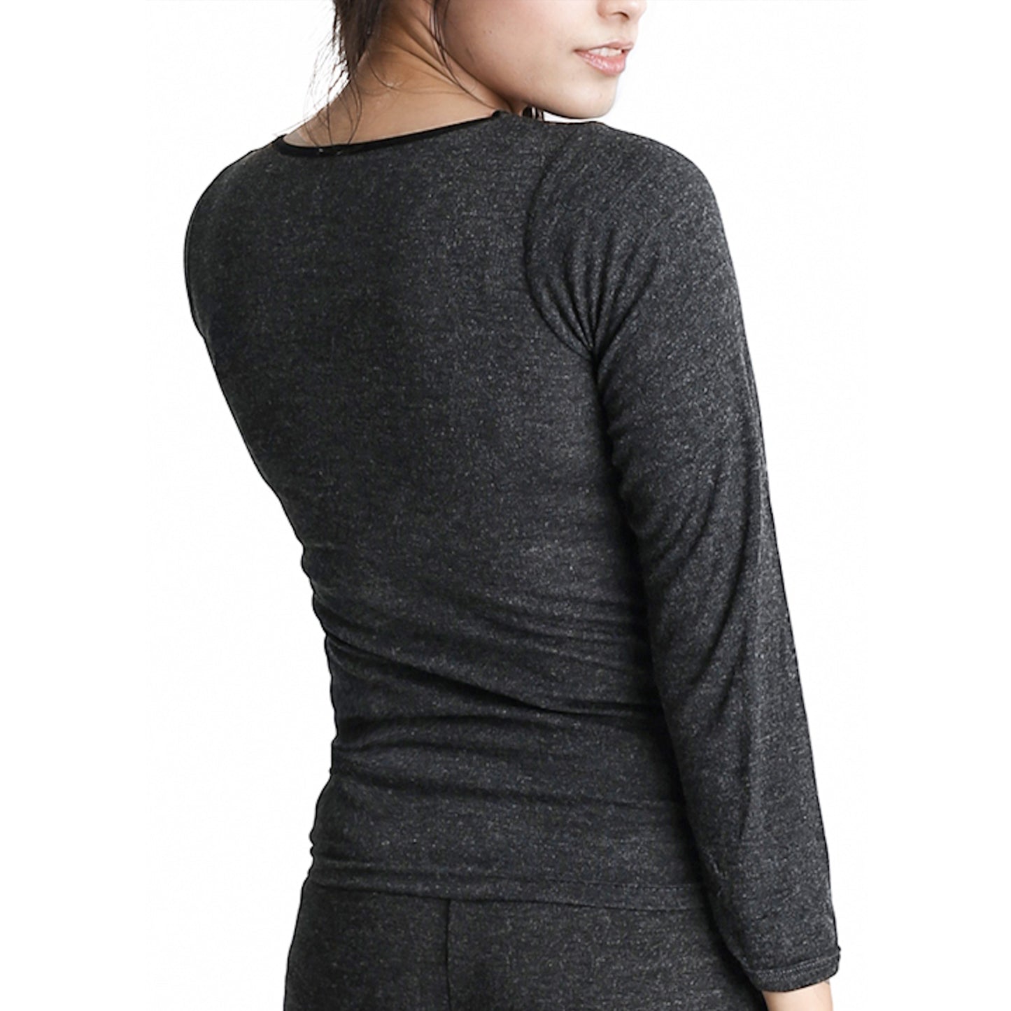 Womens Merino Wool Blend Thermal Top Long Sleeve Spencer Base Layer - Black - 12-14