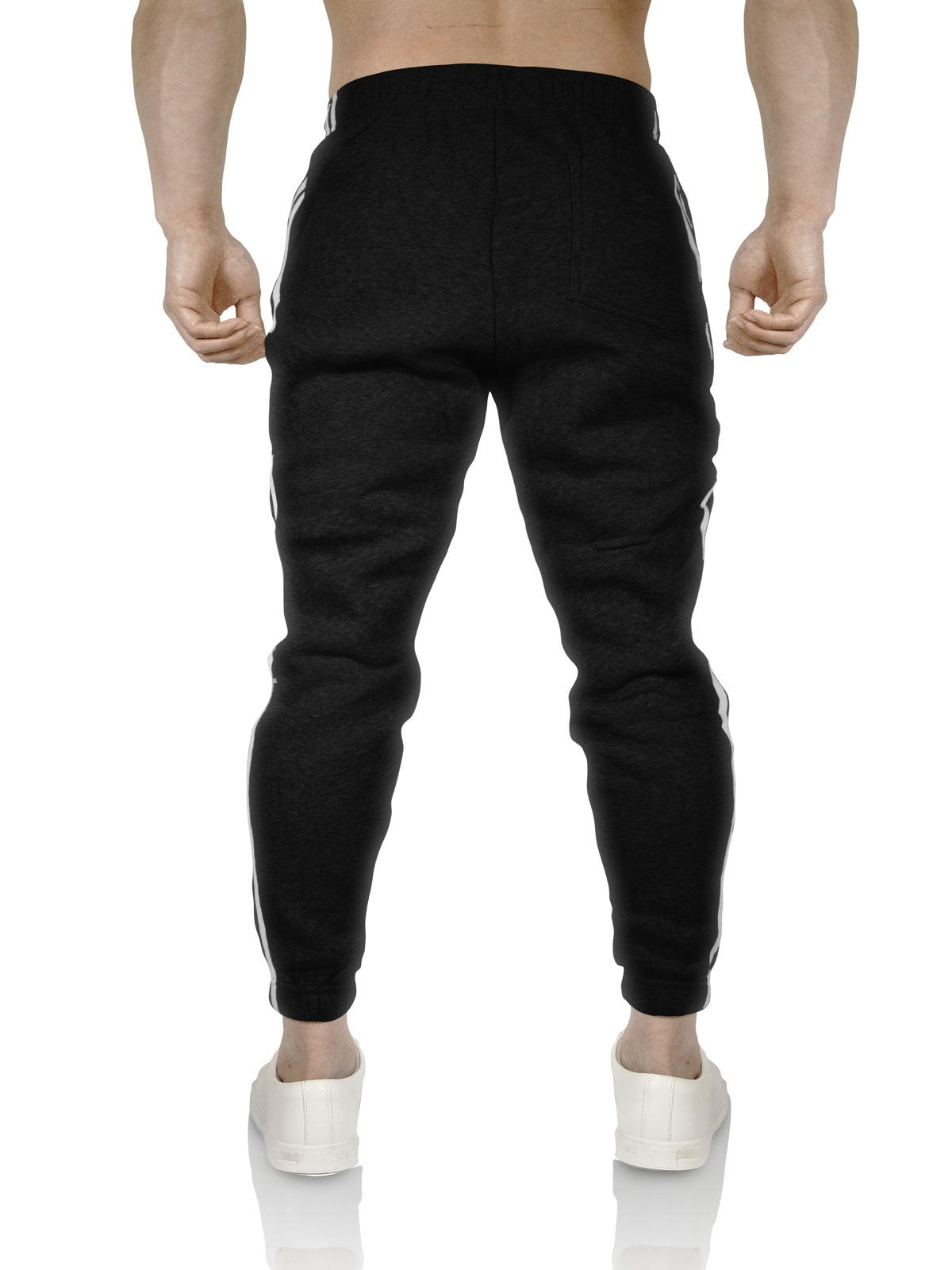 Mens Fleece Track Pants Skinny Joggers Slim Fit Sweatpants Gym - Black - M