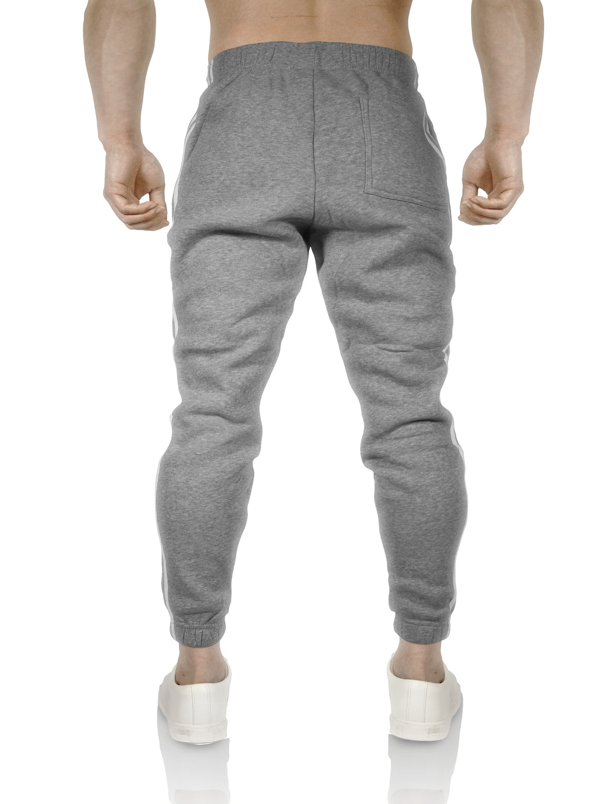 Mens Fleece Track Pants Skinny Joggers Slim Fit Sweatpants Gym - Grey Marle - L