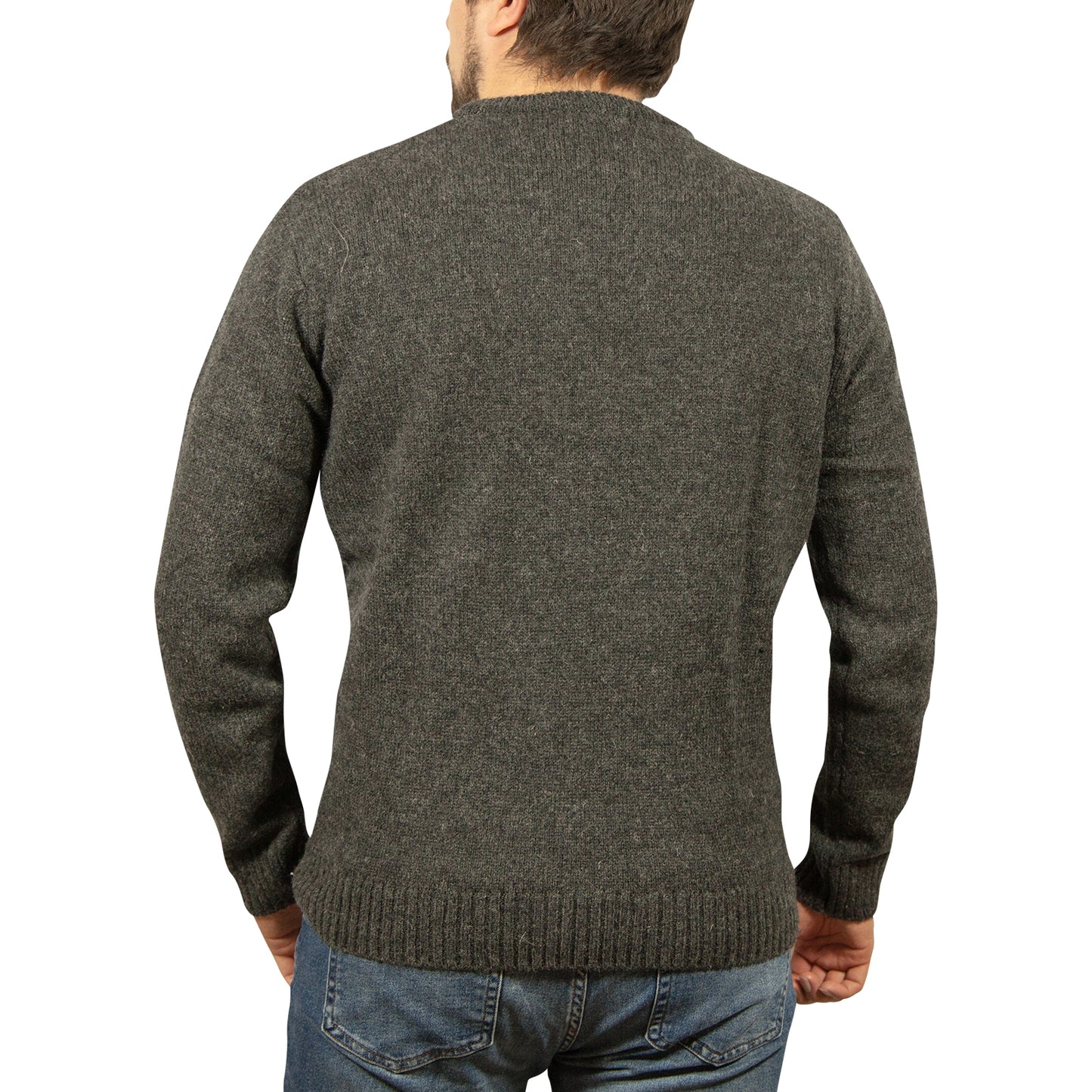 Mens 100% Shetland Ragg Wool Round Neck Knit Jumper Pullover Crew Sweater - Charcoal (29) - 6XL
