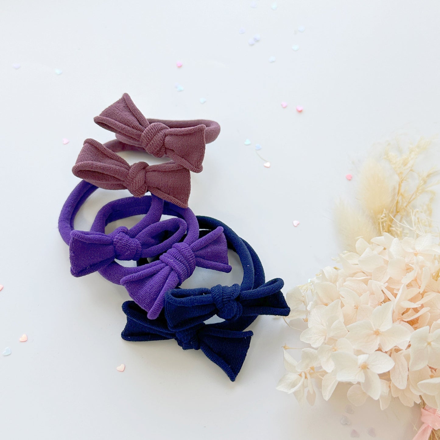 Handmade Simple Bow metal free hair ties - Violet - 1 Pairs - Dusty Purple