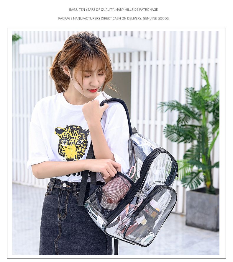 Grey Clear PVC School Bag Heavy Duty Security Travel Daypack with Organised Storage and Multi Size Options Durable Freeze Resistant Design for Everyday Use 42cm x 33cm x 17cm