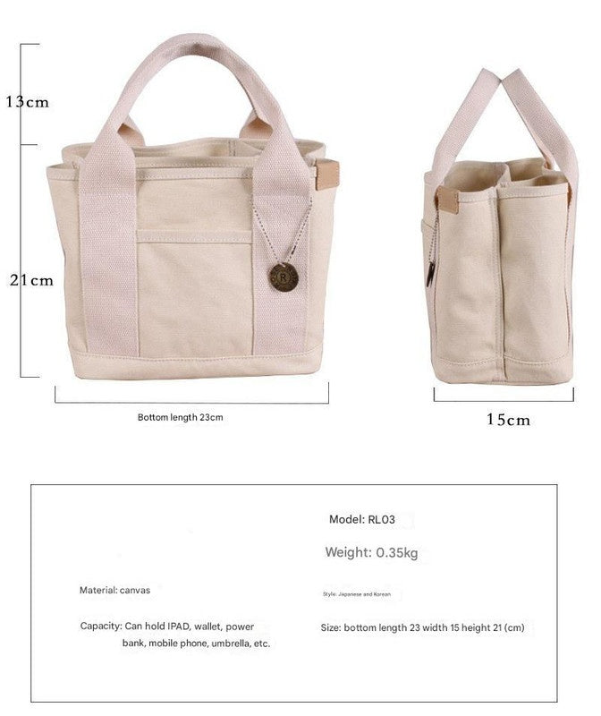 Pink Canvas Lunch Tote Bag - Stylish Handbag with Multiple Compartments for Women