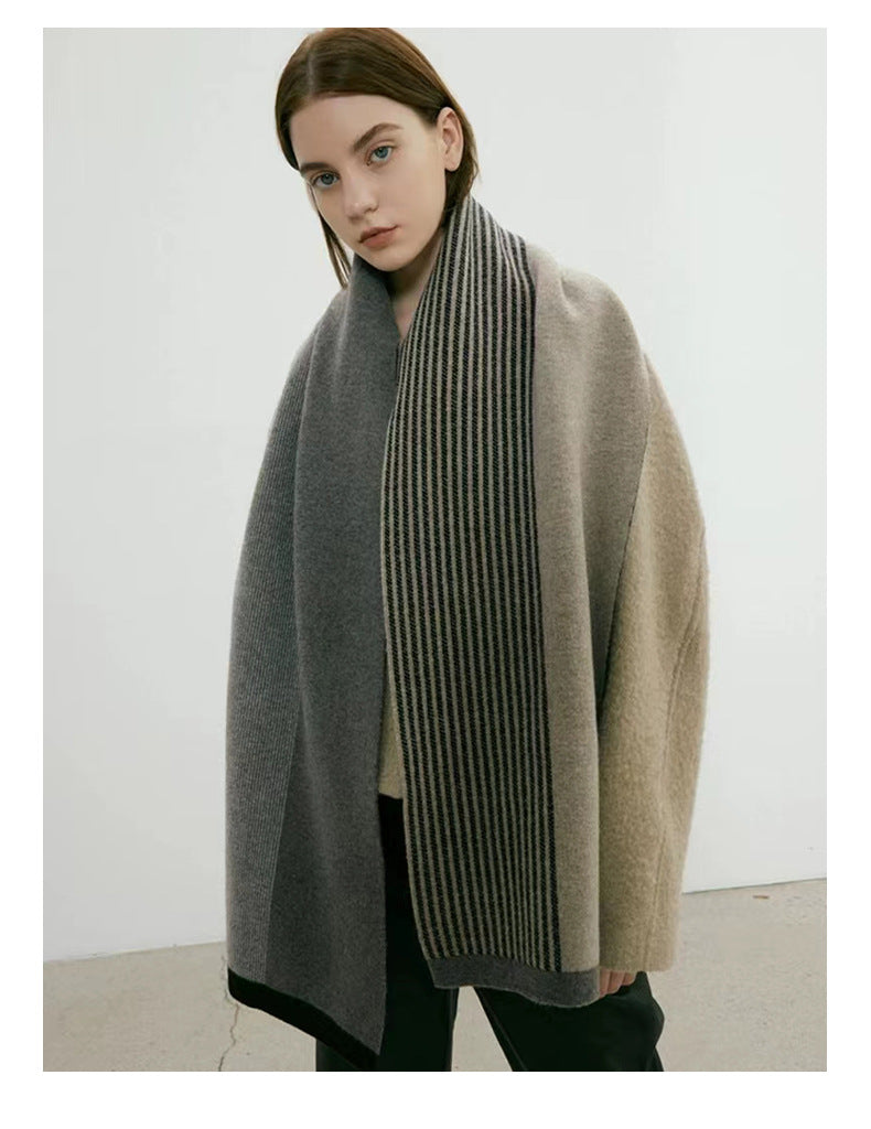 Grey Elegant Color Block Striped Scarf -Men's & Women's Versatile, Winter Warmth 165x29cm
