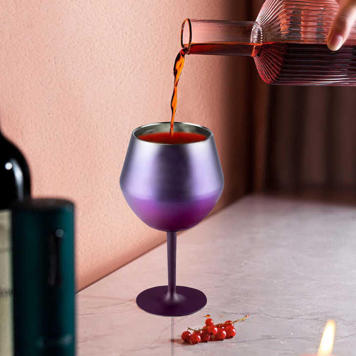 2 Pcs White Detachable Stainless Steel Wine Glass - 14oz (420ml) Portable Stemmed Goblet for Outdoors & Travel