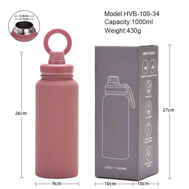 Light Blue 1L Stainless Steel Water Bottle with Magnetic Phone Holder Lid - Portable Hydration & Hands-Free Stand