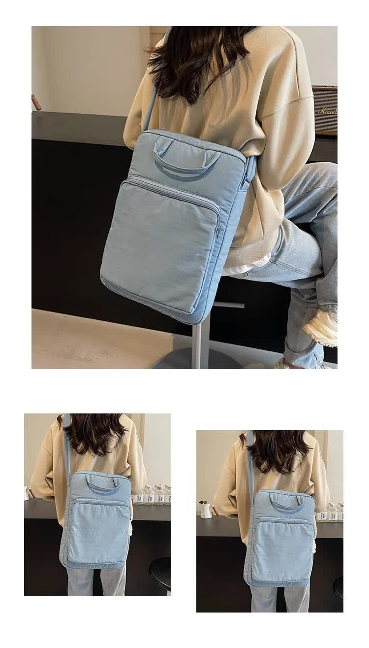 Black Lightweight Nylon Vertical Crossbody Tote Bag - Casual Shoulder Bag with Adjustable Strap & Pockets