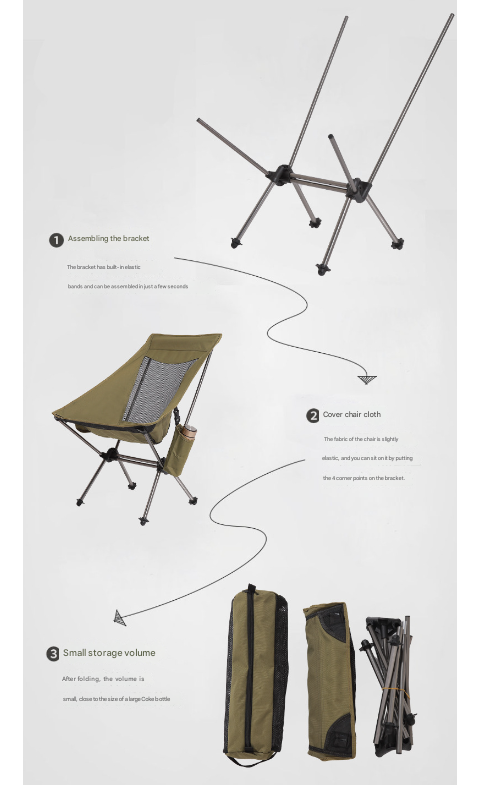 Black Lightweight Portable Folding Camping Chair - High-Back Aluminum Alloy Moon Chair with Oxford Fabric, Side Pocket & Carry Bag for Outdoor, Beach, Fishing
