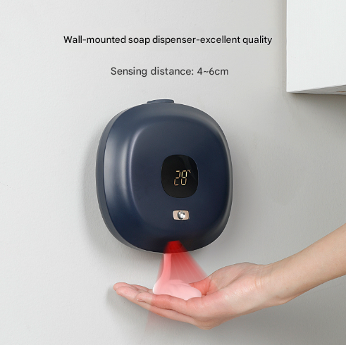 Dark Blue Wall-Mounted No-Drill Automatic Foam Soap Dispenser - Infrared Sensor for Bathroom, 145x145x48mm