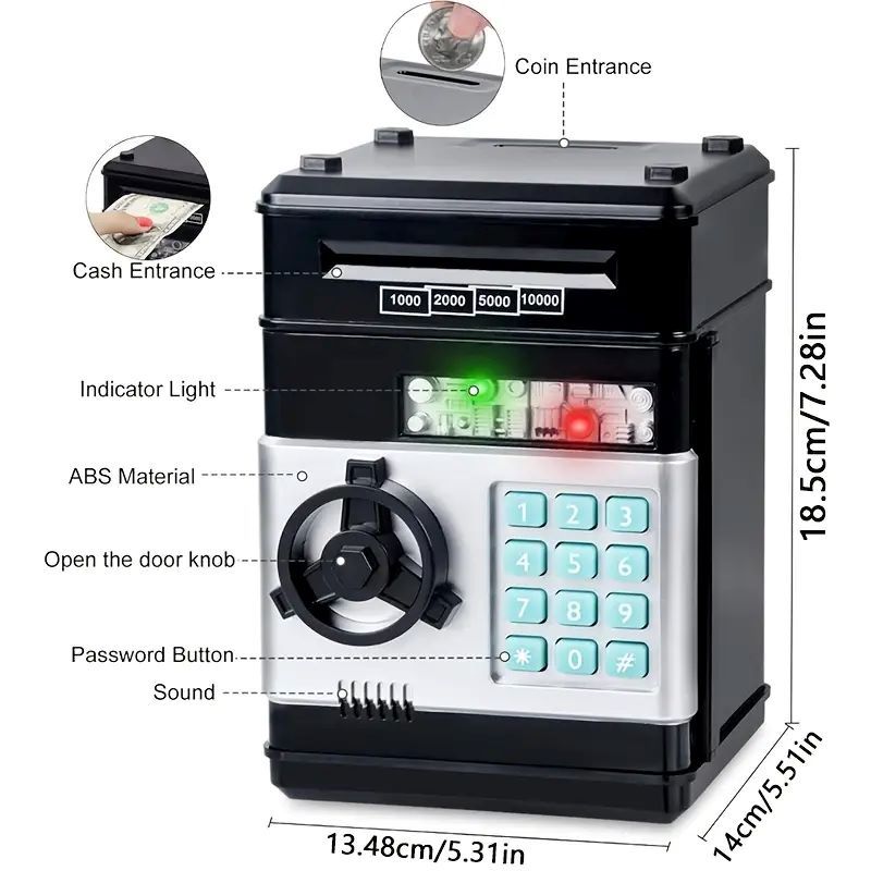 Pink Children's Mini Safe Piggy Bank with Fingerprint and Password Lock