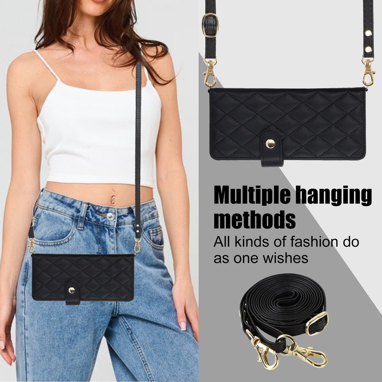 White Galaxy Z Fold6 Multi-Functional Leather Wallet Case for Samsung Z Fold Series - Crossbody with Pen Slot, Quilted Design Pen Not Included