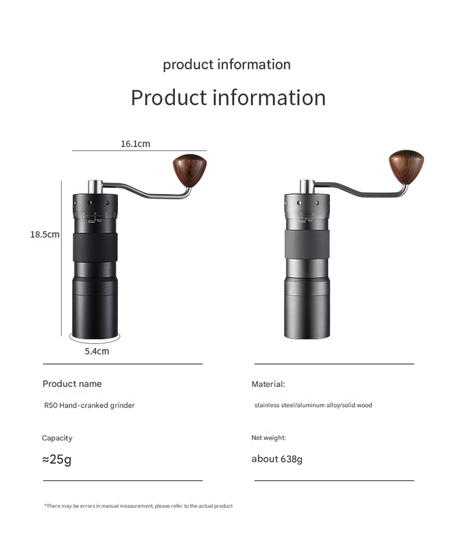Grey Premium 7-Star Manual Coffee Grinder - Portable Bean Mil(R60pro)
