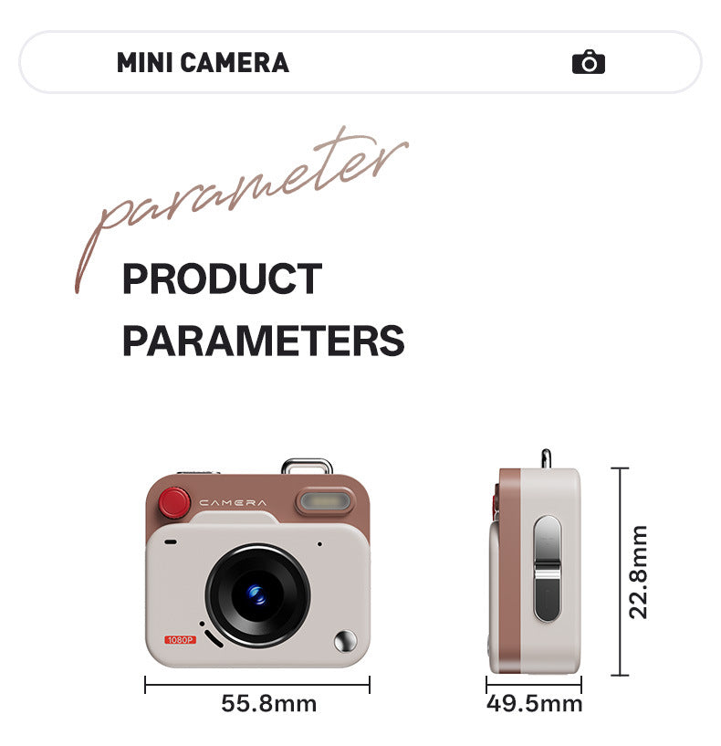 Black Retro Mini Digital Camera Keychain - 48MP Portable Pocket Camcorder with 1080p HD Video