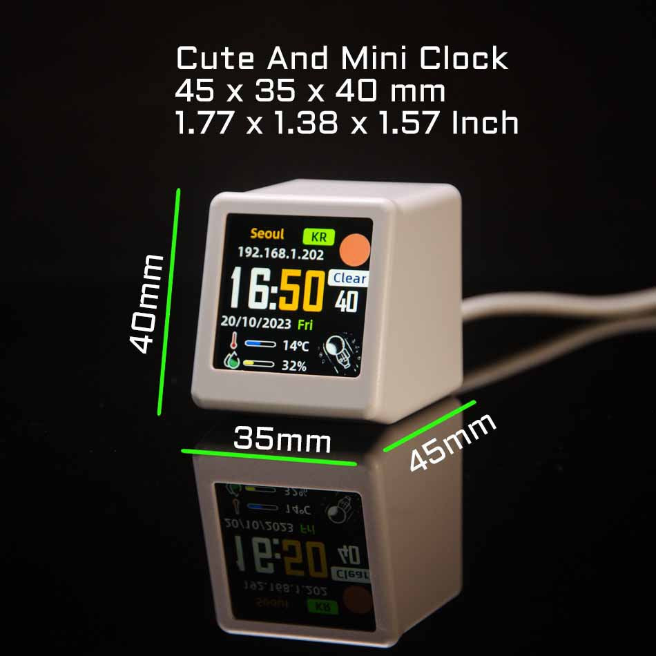 2pc Mini Smart Wi-Fi Weather Station Clock - Desktop Digital Clock with HD IPS Screen, Customizable GIF Display & 3-Day Forecast(Gold)